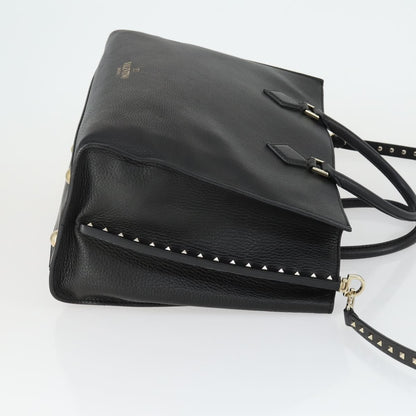 Valentino Garavani Rockstud Open Leather, Black, Leather, Tote Bag