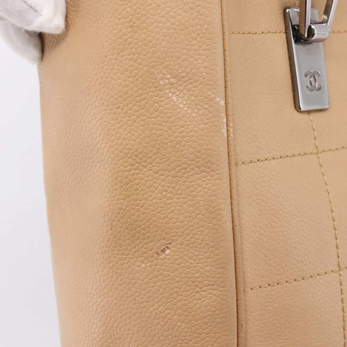 Chanel Chocolate Bar Coco Mark Leather, Beige, Leather, Tote Bag