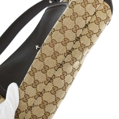 Gucci Techno Horsebit Flap Hobo Leather, Beige, Canvas, Shoulder Bag