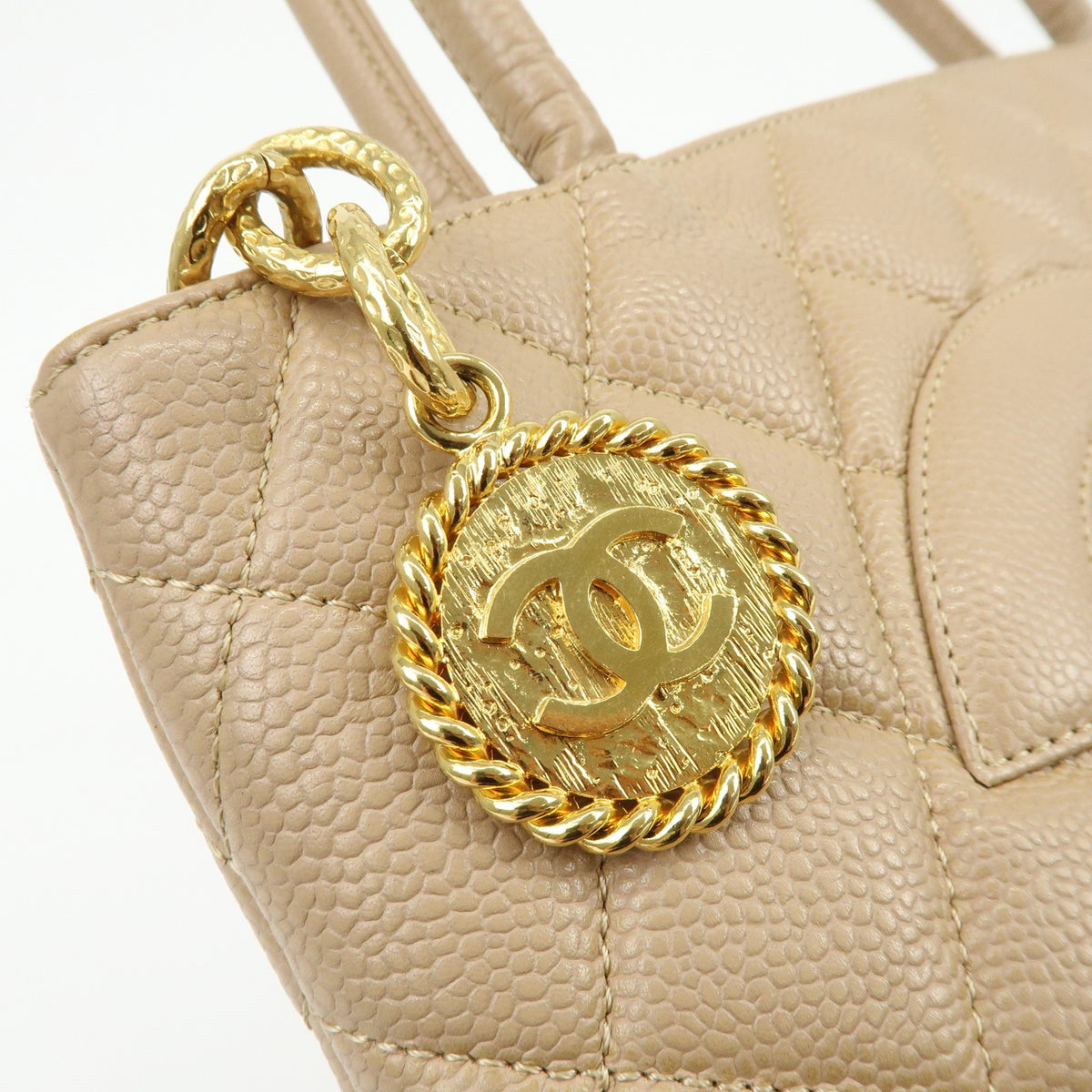 Chanel Medallion Quilted Lambskin, Beige, Leather, Tote Bag