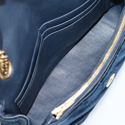 Balenciaga BB Chain Round Quilted Velvet, Navy, Velvet, Shoulder Bag