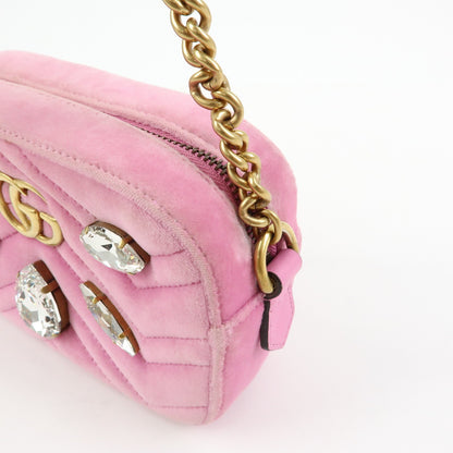 Gucci GG Marmont Crystal Embellished Matelasse Velvet, Pink, Velvet, Shoulder Bag