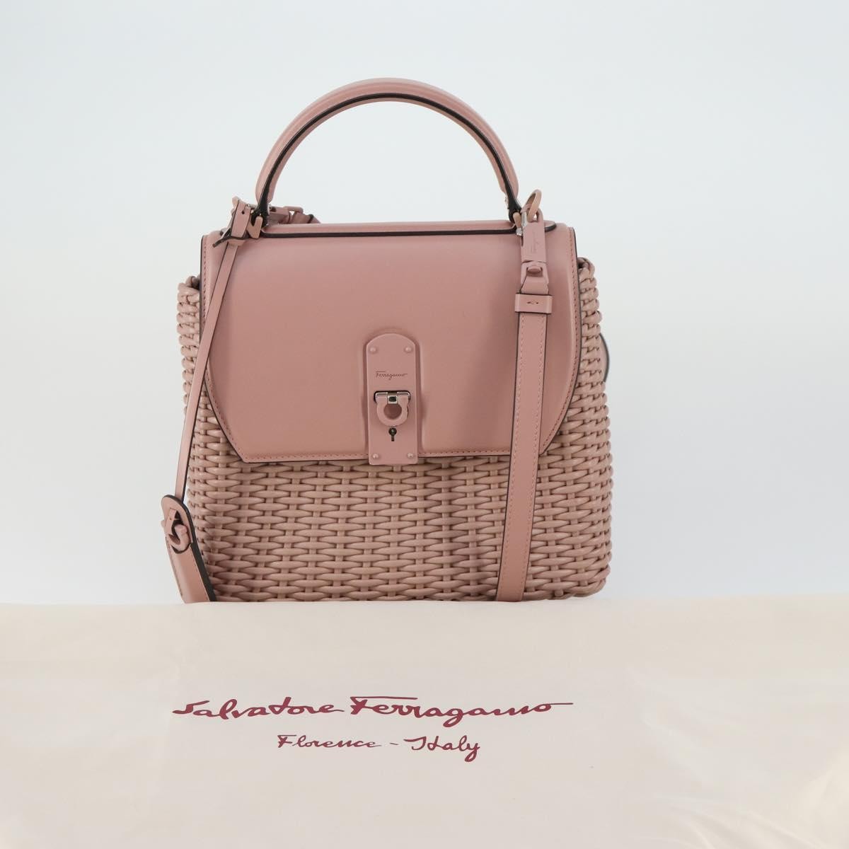 Salvatore Ferragamo Boxyz Top Handle Woven Leather, Pink, Leather, Handbag