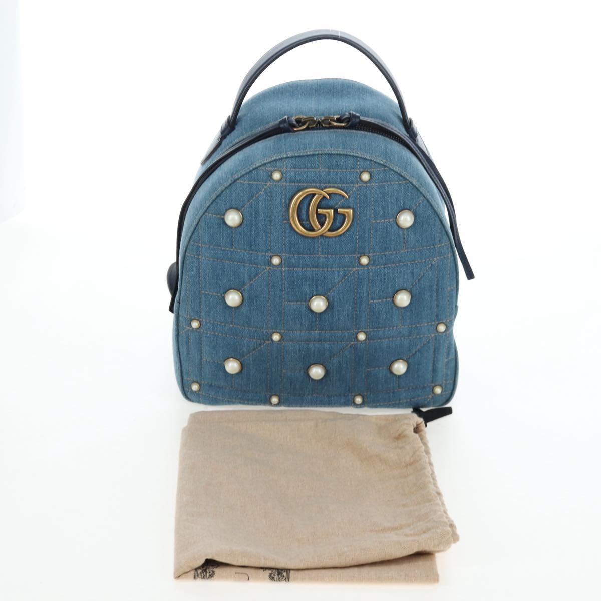 Gucci Pearly GG Marmont Embellished Matelasse Denim, Blue, Denim, Backpack