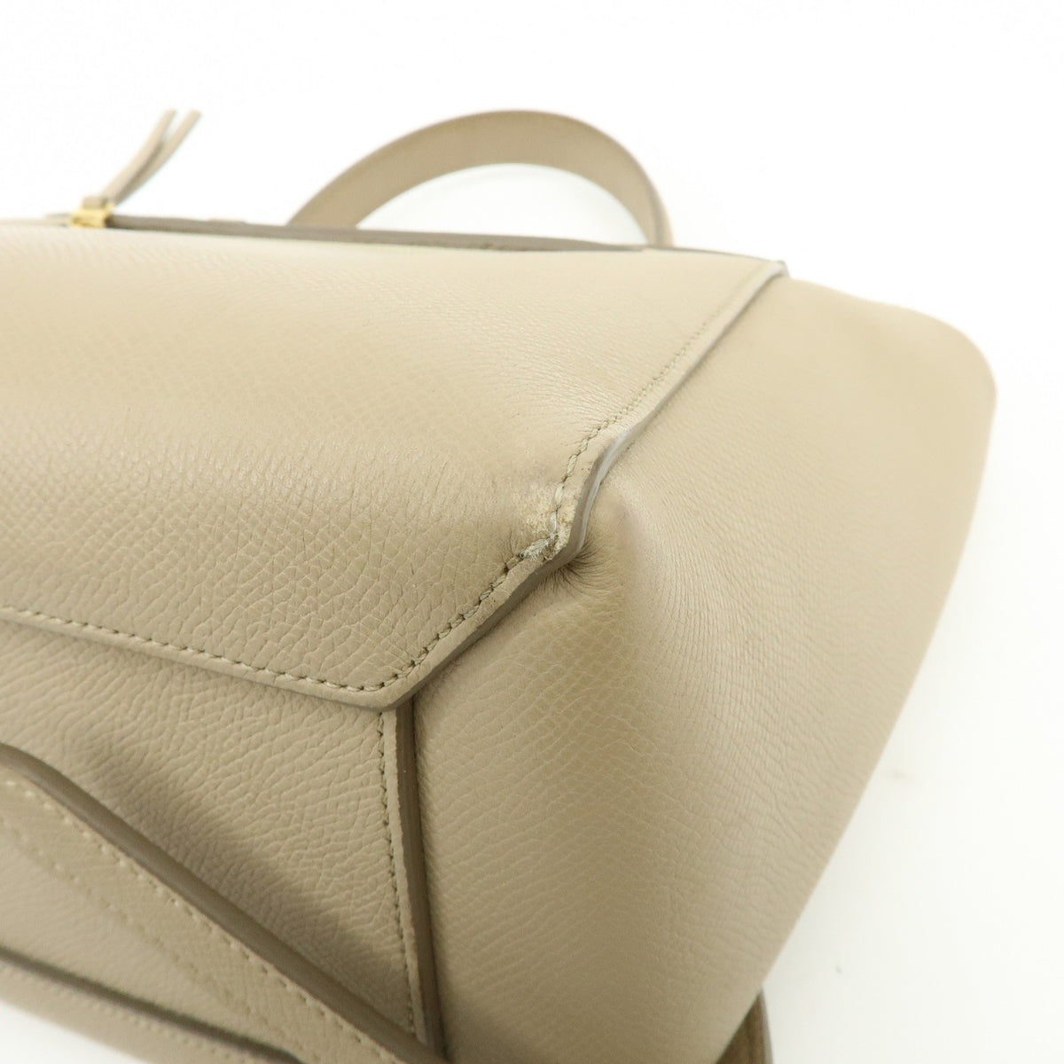 Celine Belt Textured Leather, Beige, Leather, Handbag