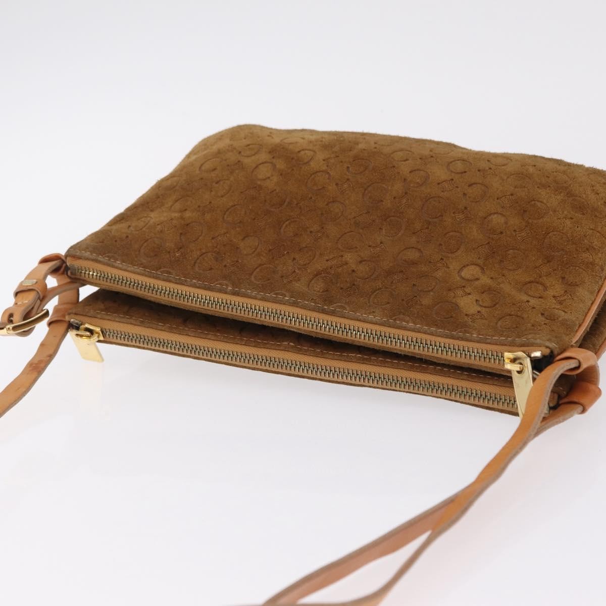 Celine C Macadam Shoulder Suede, Brown, Suede, Handbag