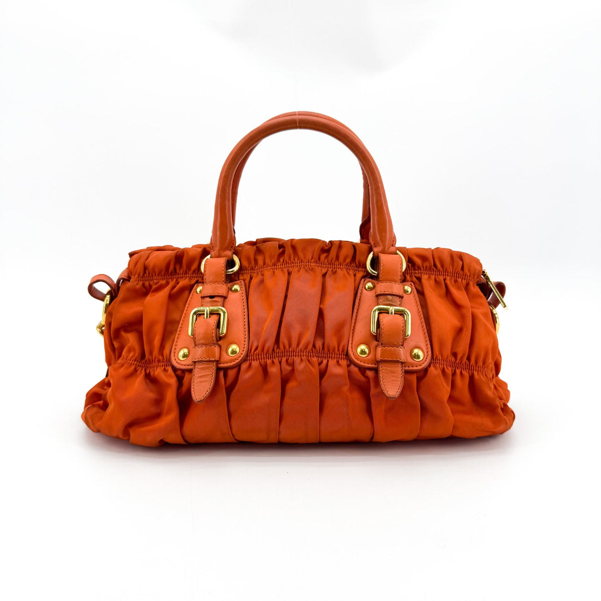 Prada Gaufre Convertible Satchel Leather and Tessuto, Orange, Nylon, Handbag