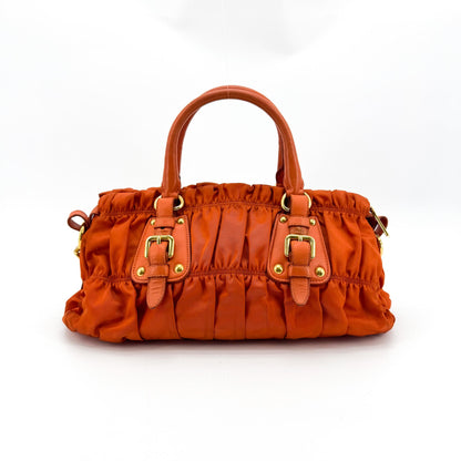 Prada Gaufre Convertible Satchel Leather and Tessuto, Orange, Nylon, Handbag