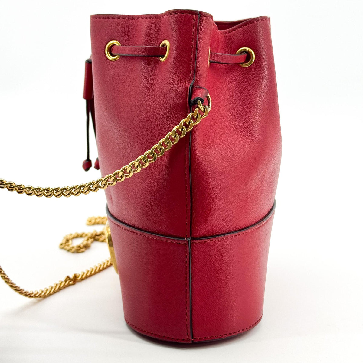Valentino Garavani VLogo Drawstring Bucket Leather, Gold, Leather, Clutch
