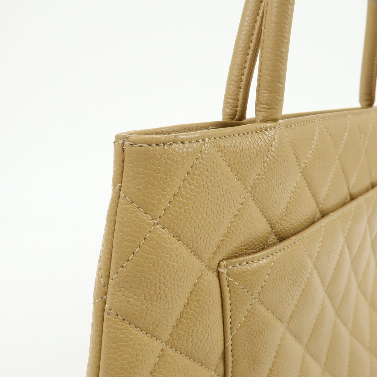 Chanel Medallion Quilted Lambskin, Beige, Calfskin, Tote Bag