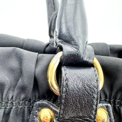 Prada Gaufre Convertible Leather and Tessuto, Black, Nylon, Tote Bag