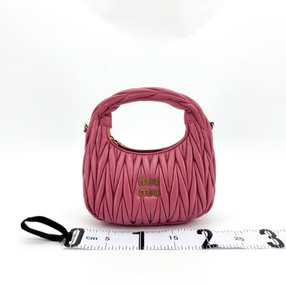 Miu Miu Wander Hobo Matelasse Satin, Pink, Leather, Shoulder Bag
