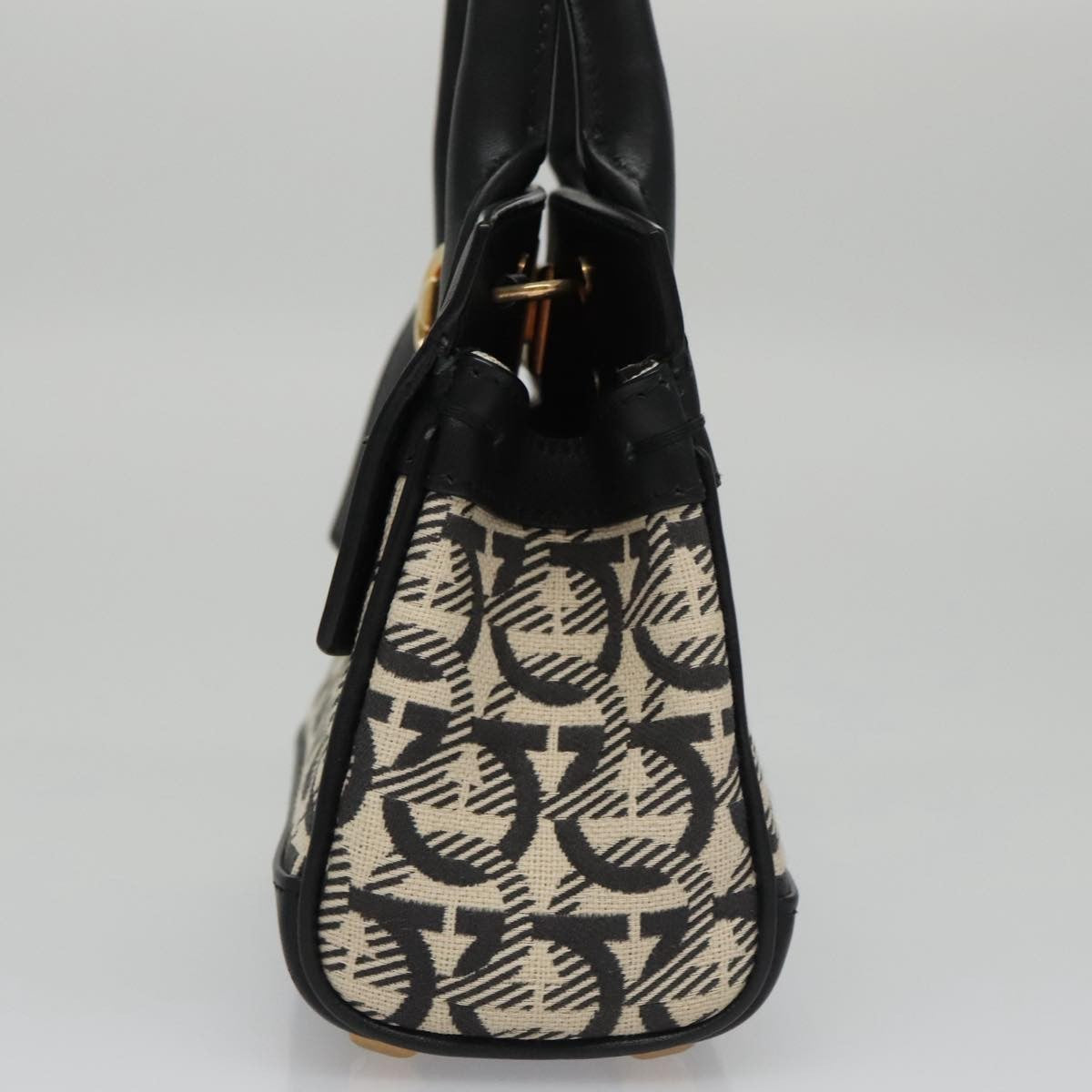 Salvatore Ferragamo Studio Satchel Gancini Jacquard and Leather, Black, Canvas, Handbag