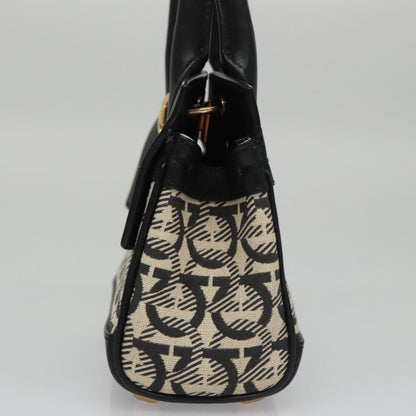 Salvatore Ferragamo Studio Satchel Gancini Jacquard and Leather, Black, Canvas, Handbag