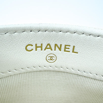 Chanel Classic Card Holder Quilted Caviar, White, Leather, Card Holder