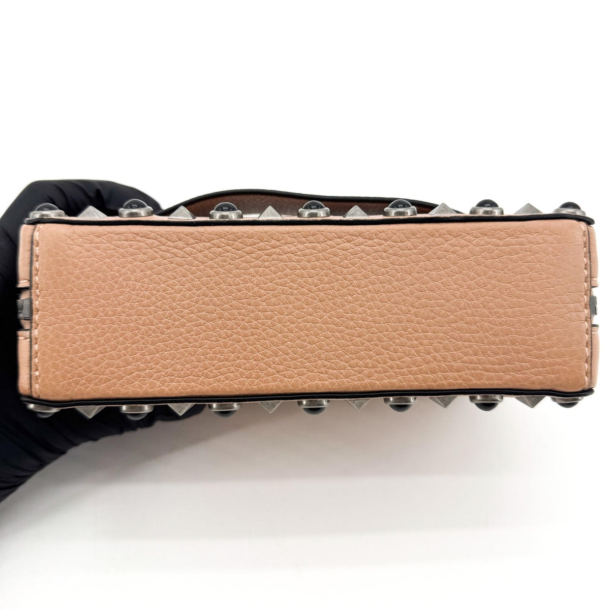 Valentino Garavani Rockstud Chain Camera Leather, Brown, Leather, Crossbody Bag