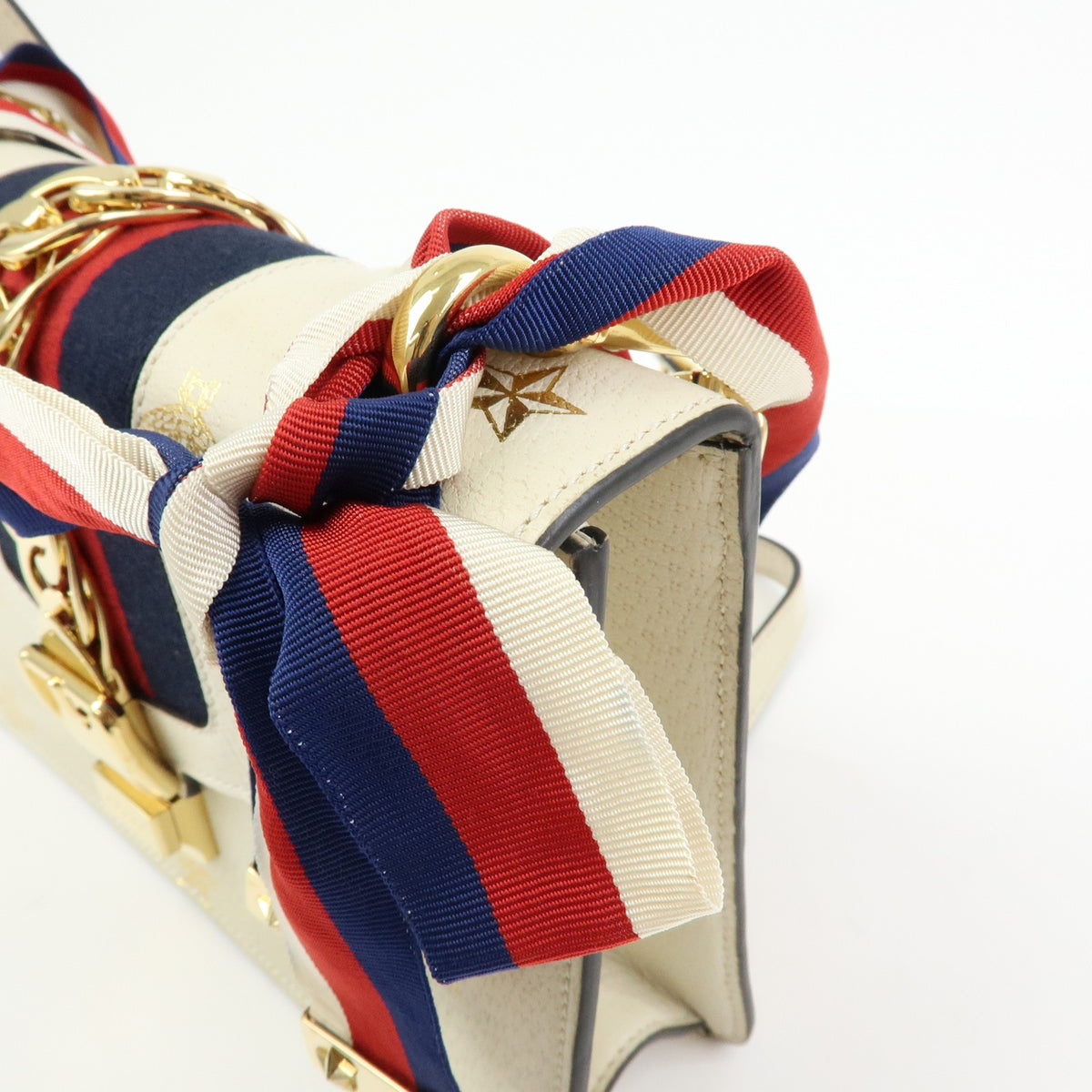 Gucci Sylvie Printed Leather, Beige, Leather, Shoulder Bag