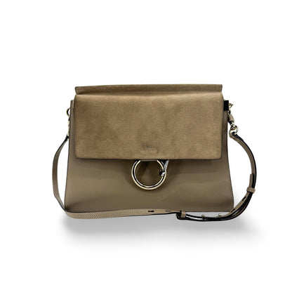 Chloe Faye Leather and Suede, Brown, Suede, Shoulder Bag