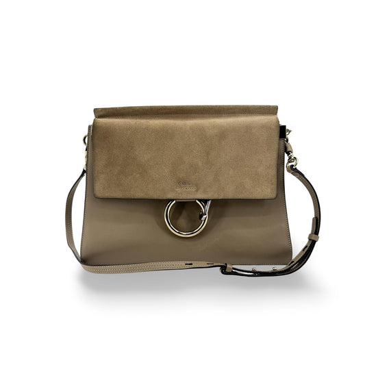 Chloe Faye Leather and Suede, Brown, Suede, Shoulder Bag