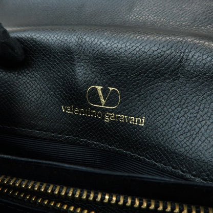Valentino Garavani VLogo Flap Leather, Black, Leather, Shoulder Bag