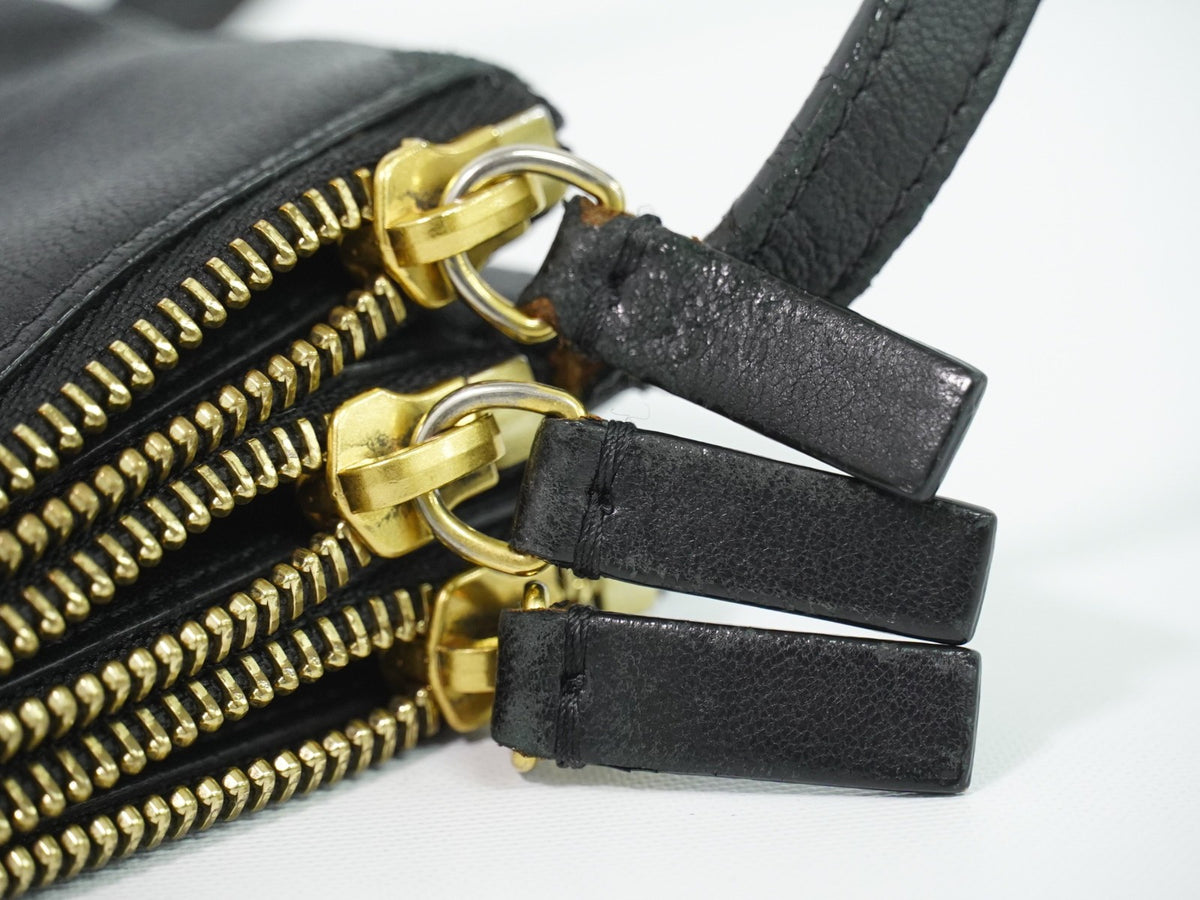 Celine Trio Leather, Black, Leather, Crossbody Bag