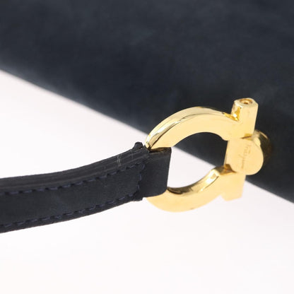Salvatore Ferragamo Gancini Flap Suede, Navy, Suede, Shoulder Bag