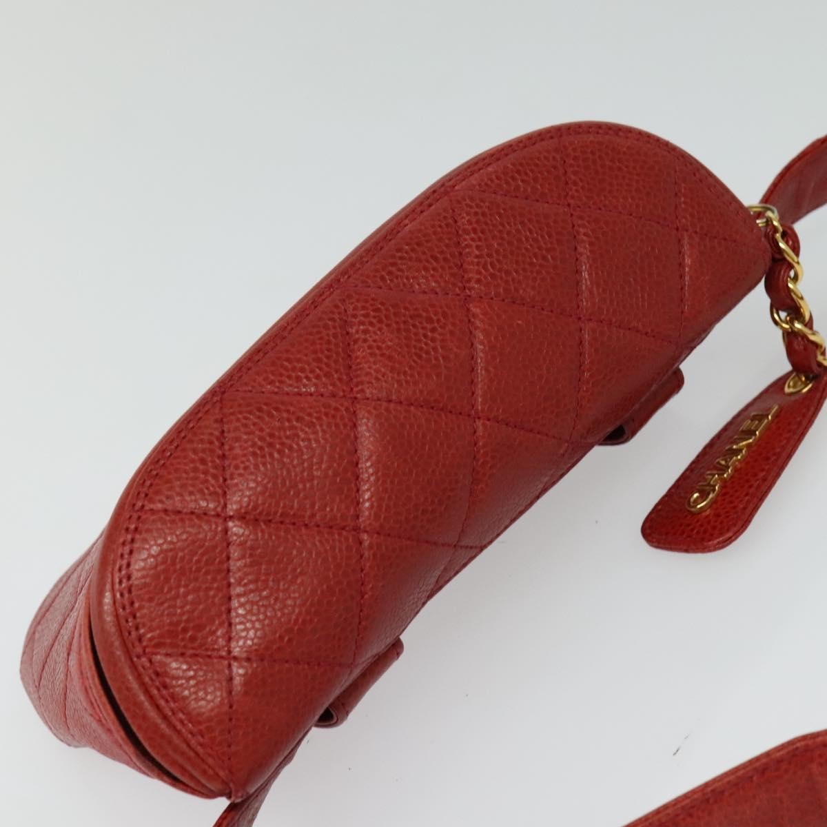 Chanel Vintage Zip Belt Quilted Caviar, Red, Leather, Shoulder Bag