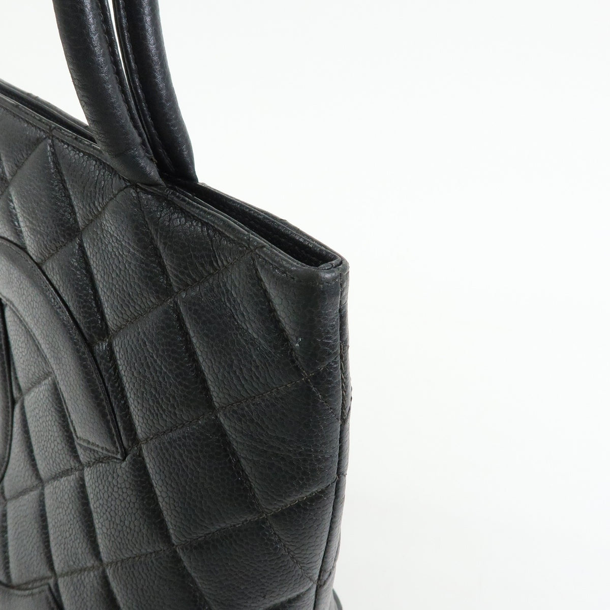 Chanel Medallion Quilted Caviar, Black, Leather, Tote Bag