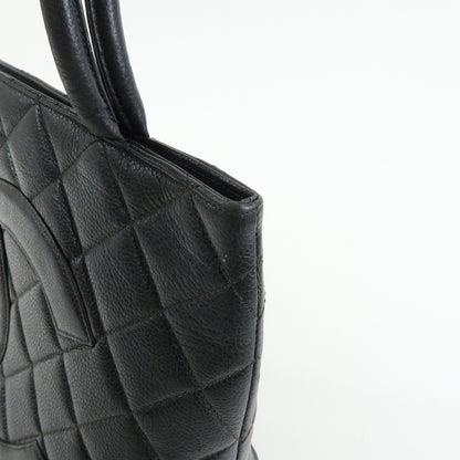 Chanel Medallion Quilted Caviar, Black, Leather, Tote Bag