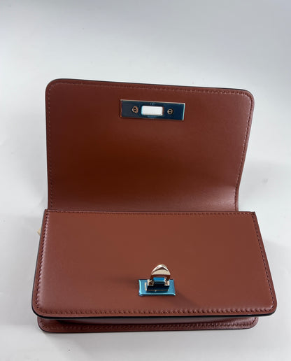 Valentino Garavani Rockstud Flip Lock Flap Bag Leather, BROWN, LEATHER, Handbag