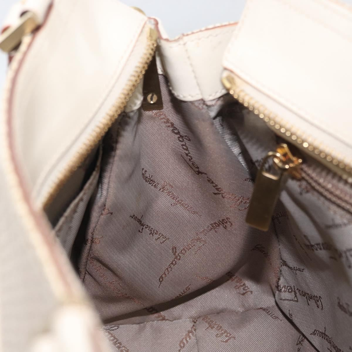 Salvatore Ferragamo Double Gancini Side Buckle Tote Leather, Beige, Leather, Handbag