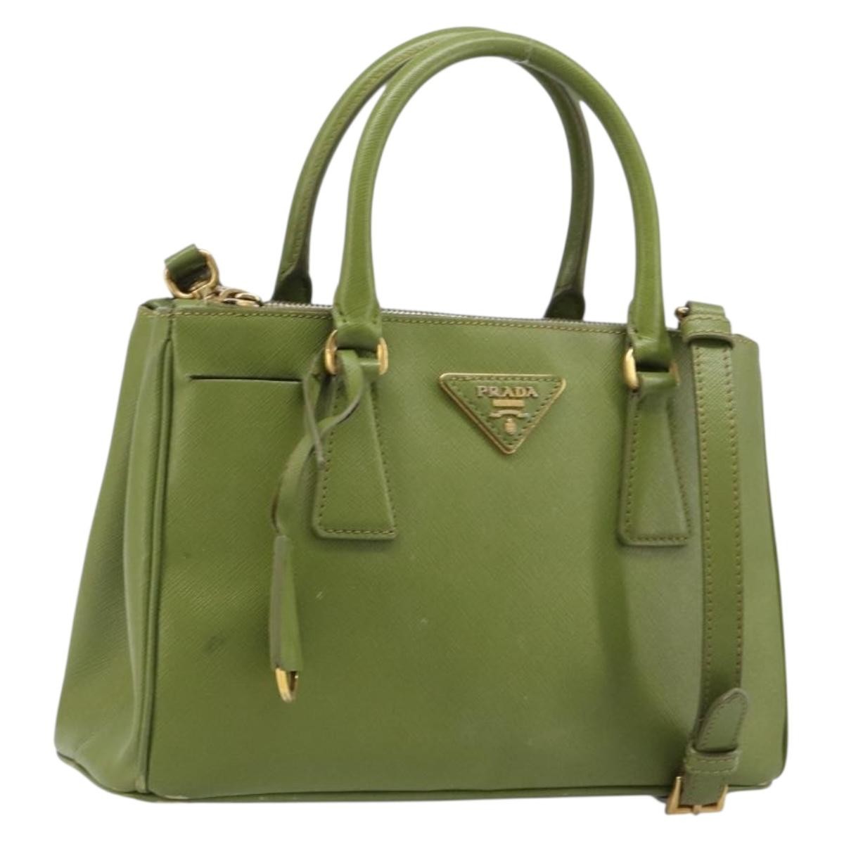 Prada Galleria  Strap Leather, Green, Leather, Handbag
