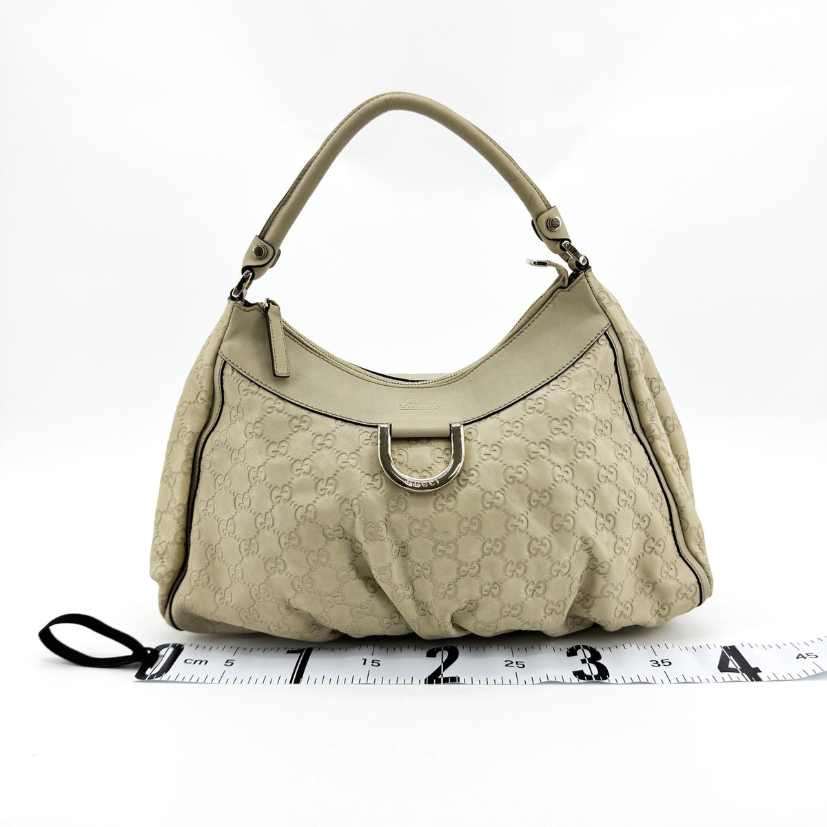 Gucci D Gold Hobo Guccissima Leather, Beige, Leather, Shoulder Bag