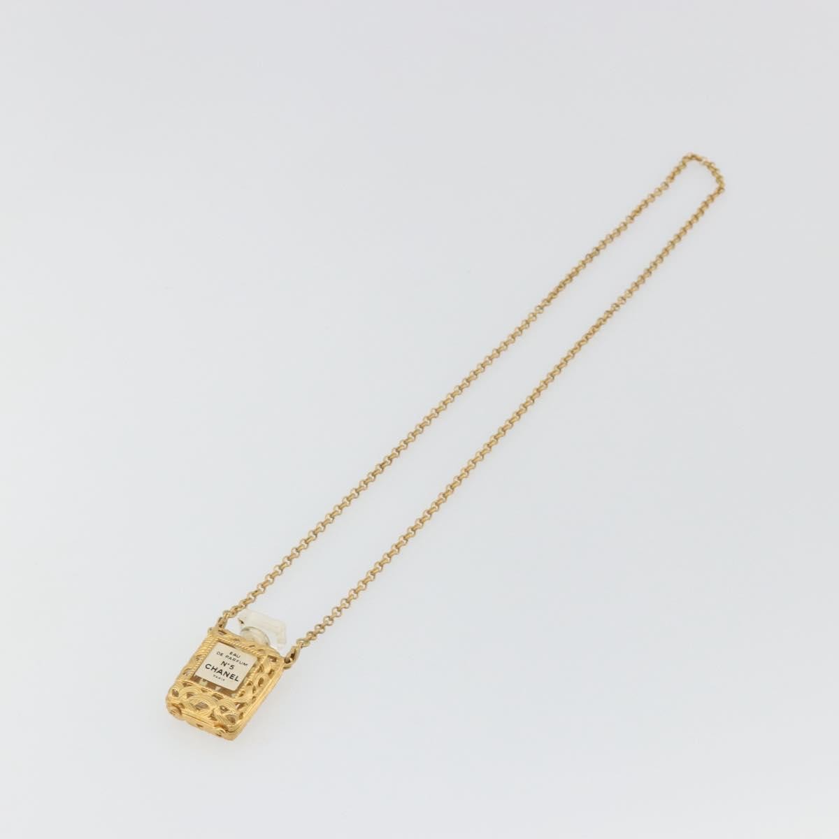 Chanel CC No.5 Perfume Bottle Pendant Metal, Gold, Metal, Necklace