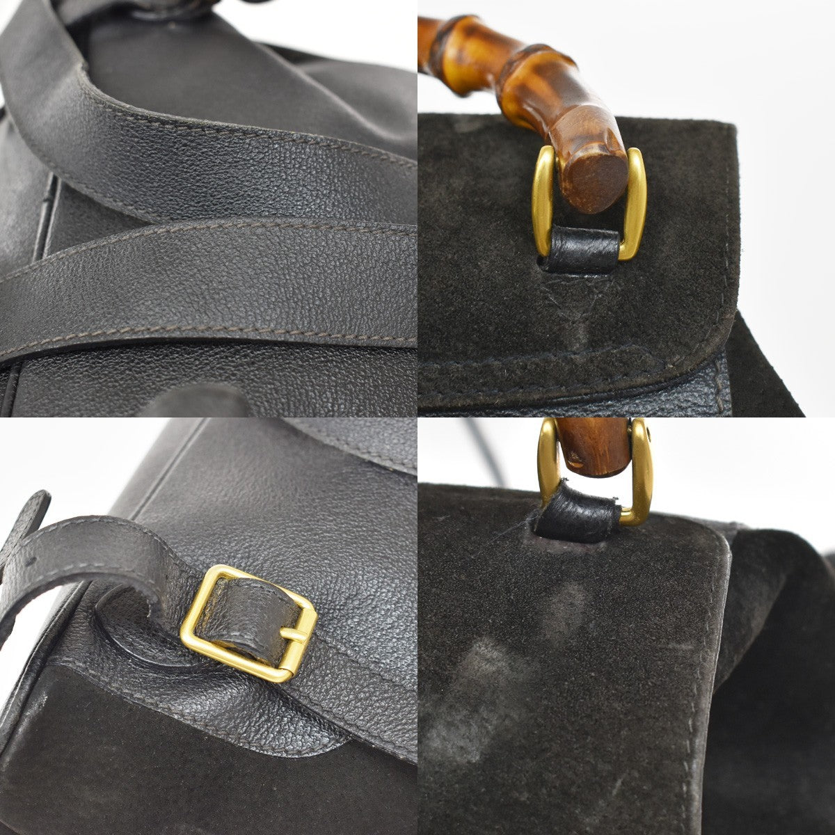 Gucci Vintage Bamboo Suede, Black, Suede, Backpack