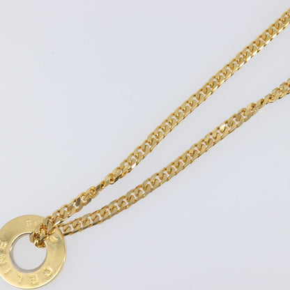 Celine Vintage Logo Circle Pendant Metal, Gold, Metal, Necklace