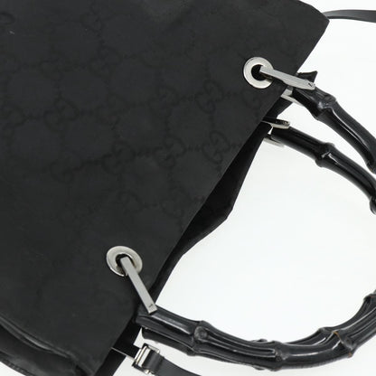 Gucci Vintage Bamboo Handle Tote GG Canvas, Black, Canvas, Tote Bag