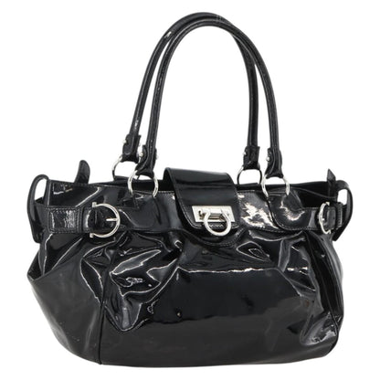 Salvatore Ferragamo Gancini Patent Leather, Black, Patent Leather, Handbag