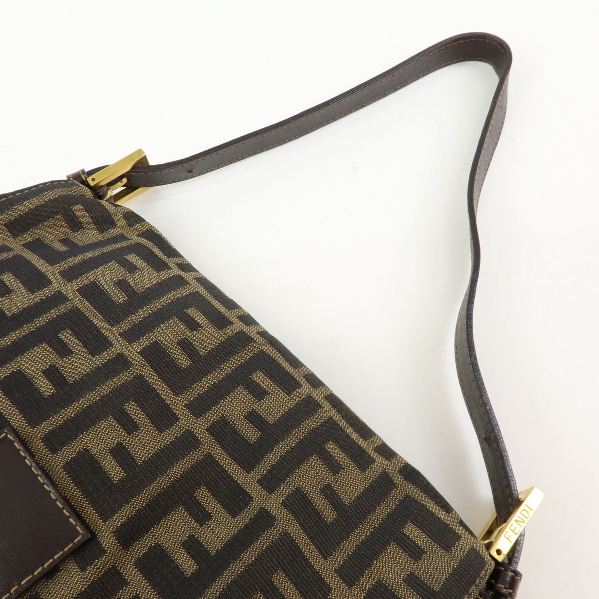 Fendi Round Flap Baguette Zucca Canvas, Brown, Canvas, Shoulder Bag