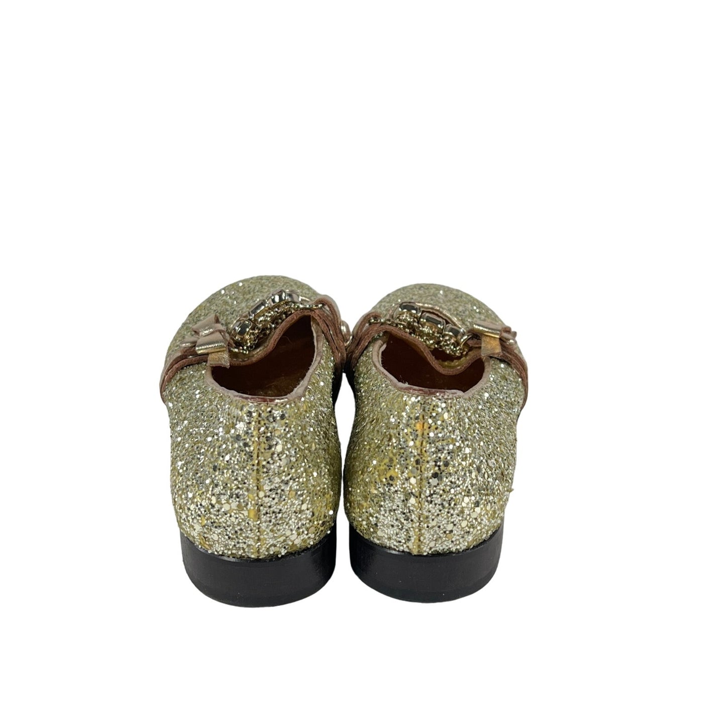 Simonetta Flat Ballet Shoes Womens 37 EU Metallic Gold Glitter Stones Bow Strap