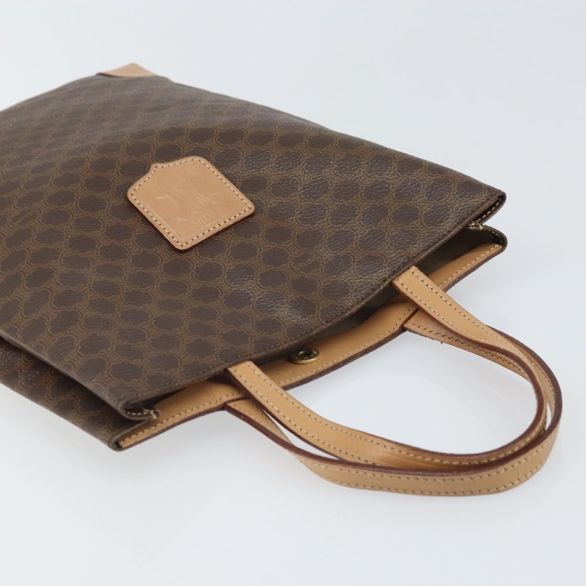 Celine Vintage Macadam Canvas and Leather, Brown, Canvas, Tote Bag