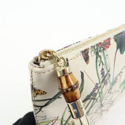 Gucci Bamboo Zip Pouch Flora Leather, Beige, Leather, Clutch