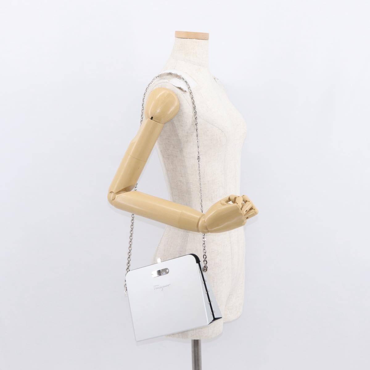 Salvatore Ferragamo Vintage Gancini Chain Leather, Silver, Stainless Steel, Shoulder Bag