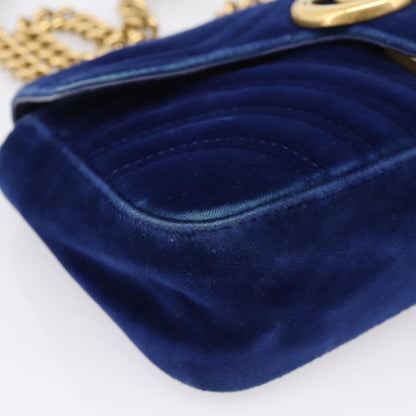 Gucci GG Marmont Matelassé Velvet, Blue, Velvet, Shoulder Bag