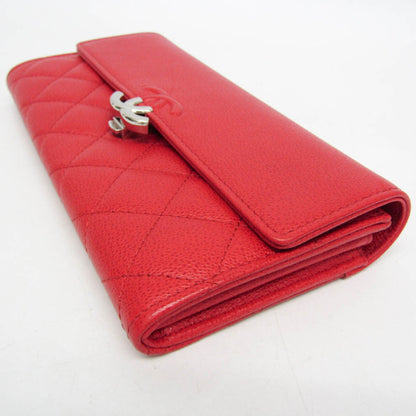 Chanel CC Box Gusset Flap Quilted Calfskin, Red, Leather, Wallet