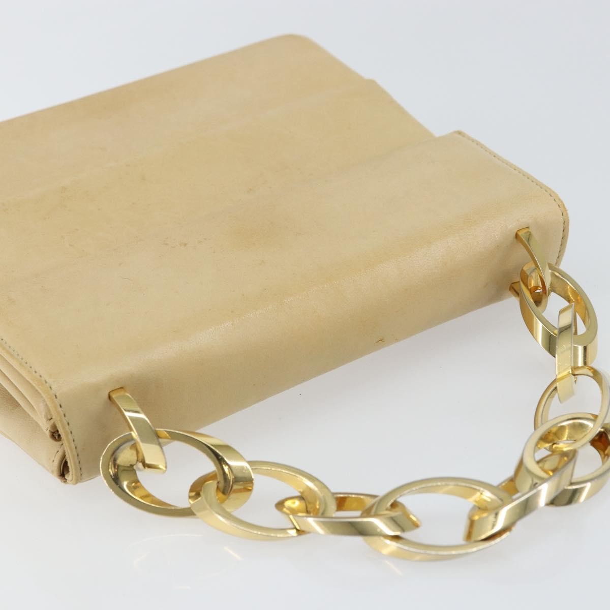 Salvatore Ferragamo Vintage Chain Leather, Beige, Leather, Handbag