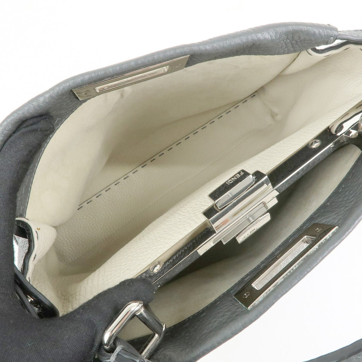 Fendi Selleria Peekaboo Leather, Gray, Leather, Handbag