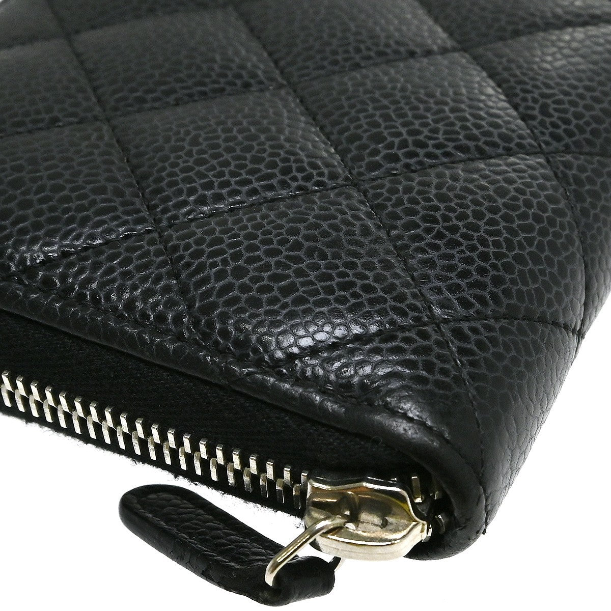 Chanel Zip Around Organizer Quilted Caviar, Black, Leather, Wallet
