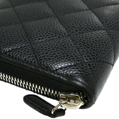 Chanel Zip Around Organizer Quilted Caviar, Black, Leather, Wallet