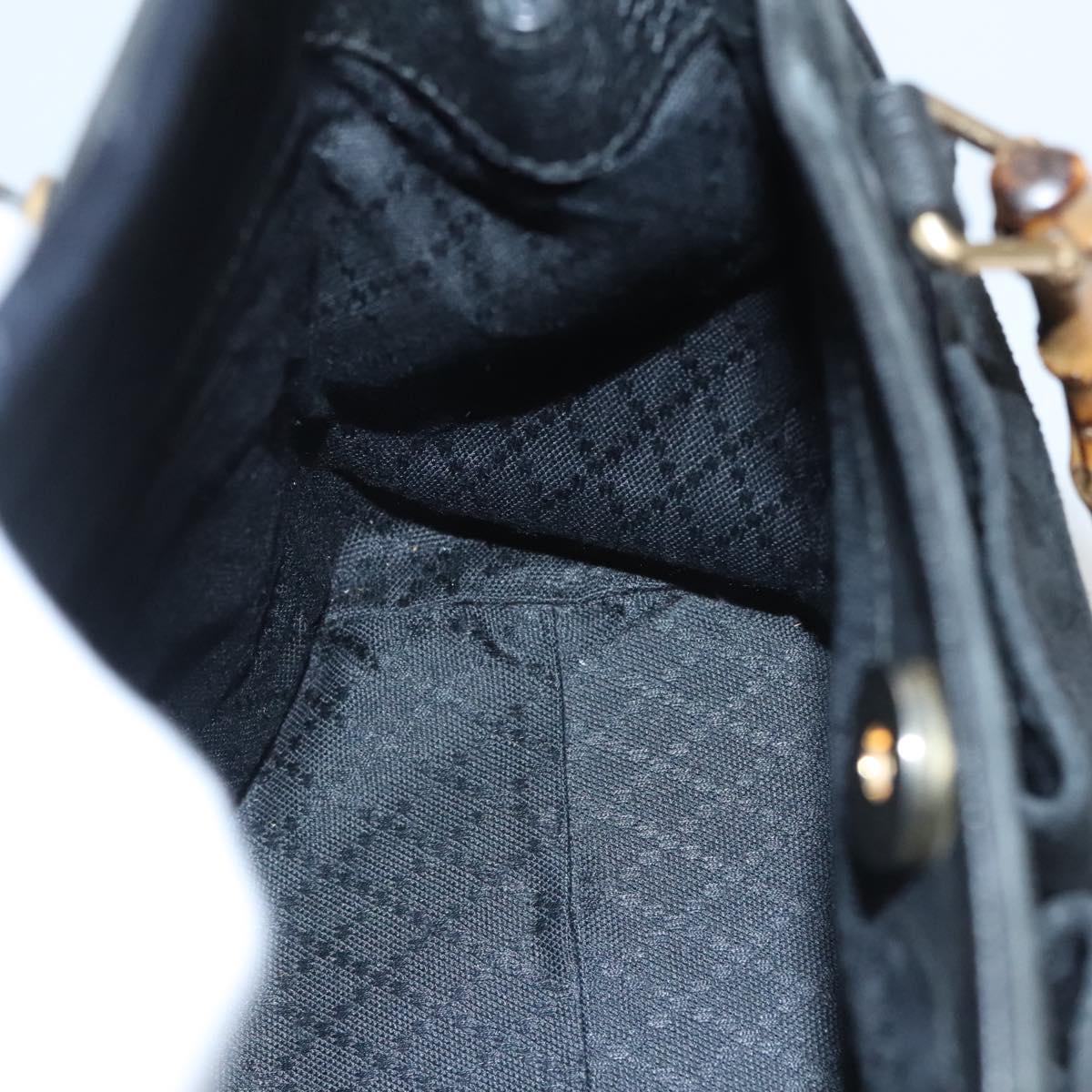 Gucci Vintage Bamboo Front Pocket Tote Suede, Black, Suede, Handbag